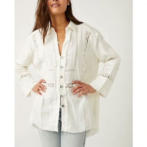 FREE PEOPLE We The Free Ranch Wash Oversized Shirt in Ivory - Picture 1 of 15